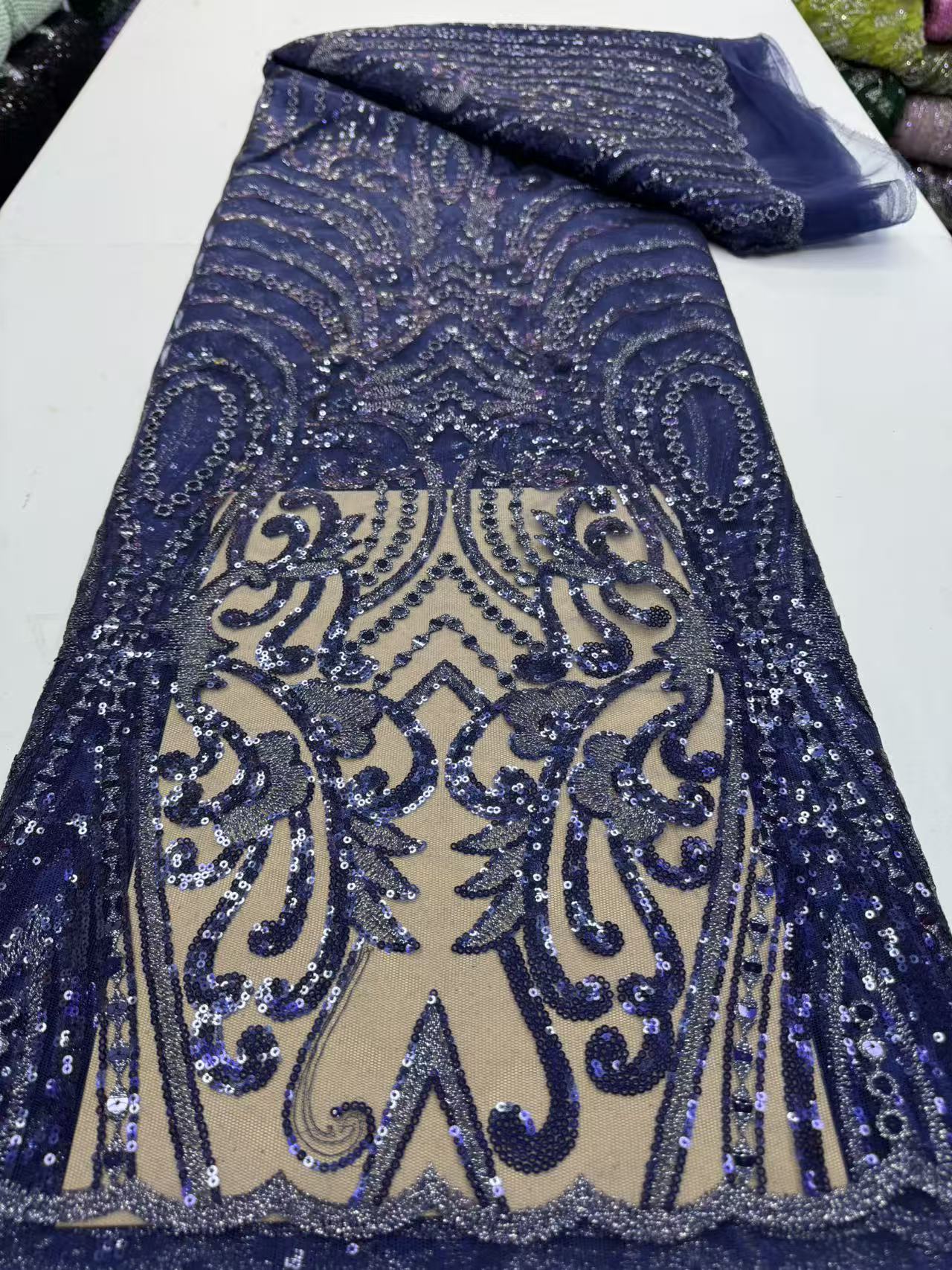 High Quality African Sequins Pearls Lace Fabric 2026 French Heavy Beaded Tulle for Bridal Party Dresses Nigeria Style Sewing