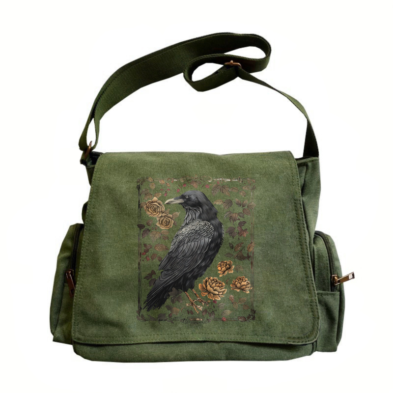 Retro damesschoudertas canvas Ravenprint Messenger Bag met grote capaciteit voor crossbodytas op reis