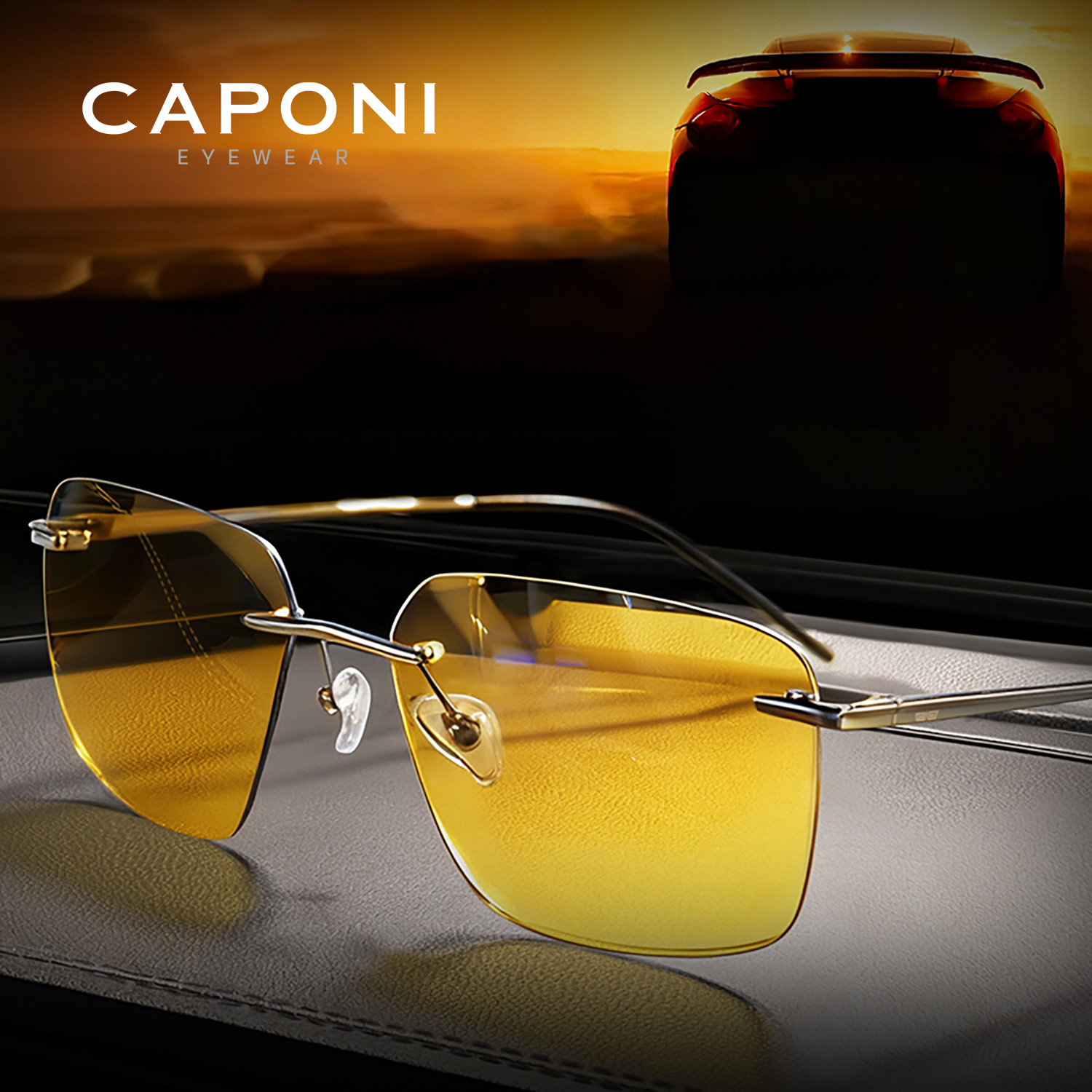 CAPONI pur titane hommes lunettes de soleil photochromique Vision nocturne sans monture conduite lunettes de soleil lumière UV400 marque nuances BSYS28923