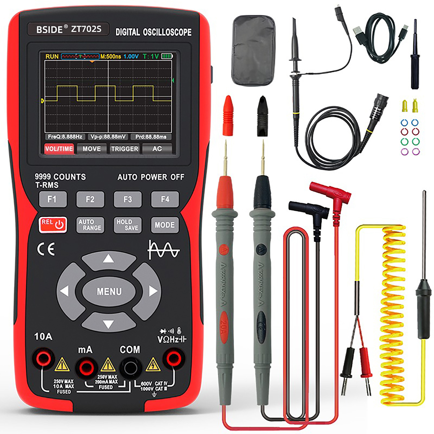Multímetro de osciloscopio portátil BSIDE ZT702S, multímetro Digital profesional para electricista, probador de resistencia de capacitancia de corriente