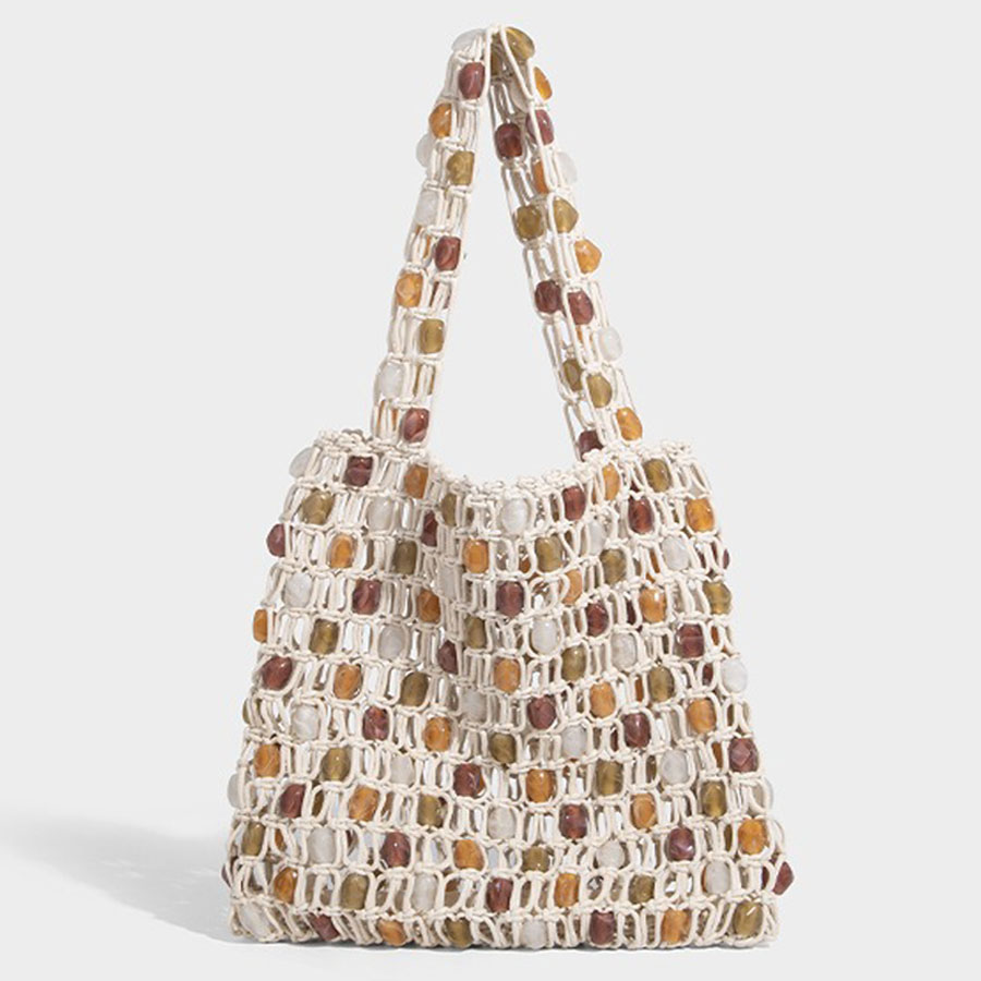 Dames tas met kralen, zomerdesign, uitgeholde geweven kralentas, schoudertas, kleine handtas voor dames met binnentas