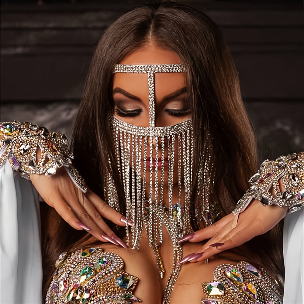 Maschera con Nappine Esagerate, Gioiello di Lusso con Diamanti, Maschera da Ballo in Maschera Misteriosa, Accessorio per il Viso con Strass