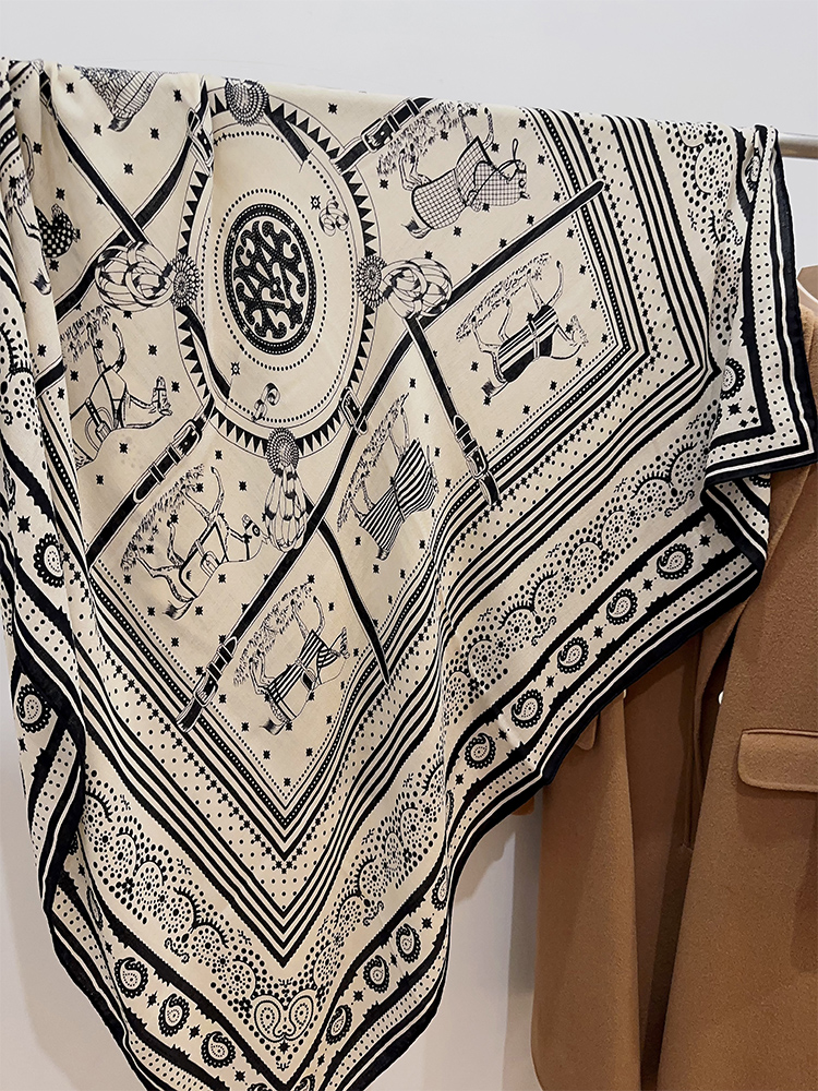 Foulard classique en laine de cheval et soie pour femmes, grand Foulard carré Herm de luxe de styliste, châles Pashmina, Cape Hijabs, cadeau