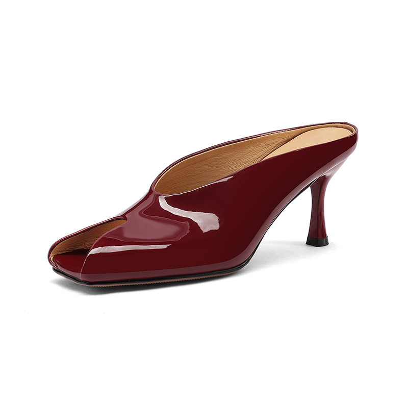 SmallHut New 2026 Trend Summer Split Leather Women High Thin Heel Mules Black Burgundy Sexy Ladies Slippers Peep Toe Party Shoes