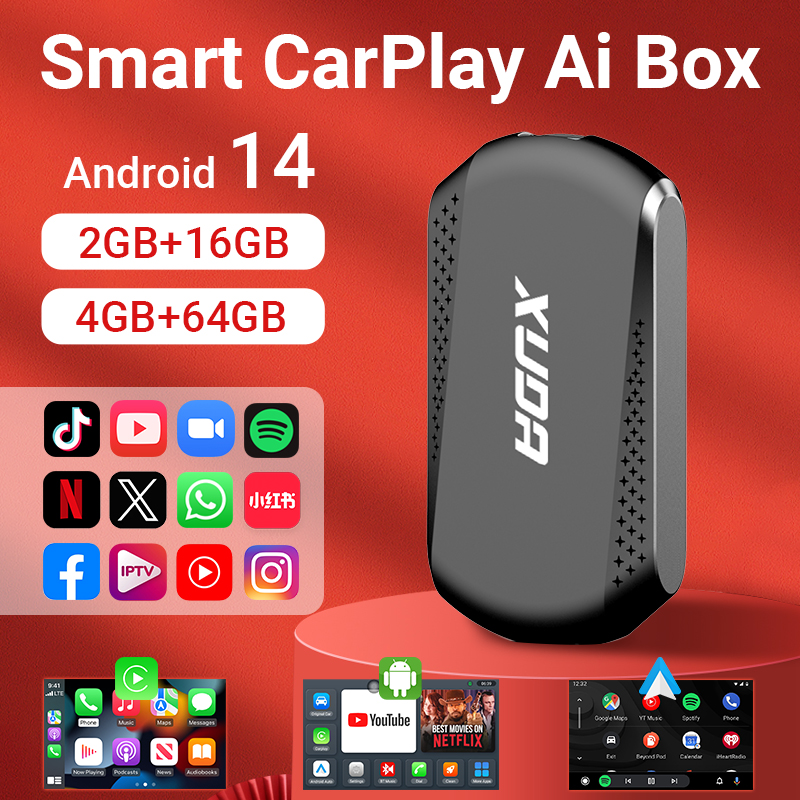 XUDA Mini Ai Box 4 Core 4+64 ГБ Android 14.0 Поддержка Netflix YouTube Wireless Carplay Подходит для 99% автомобилей с проводным Carplay