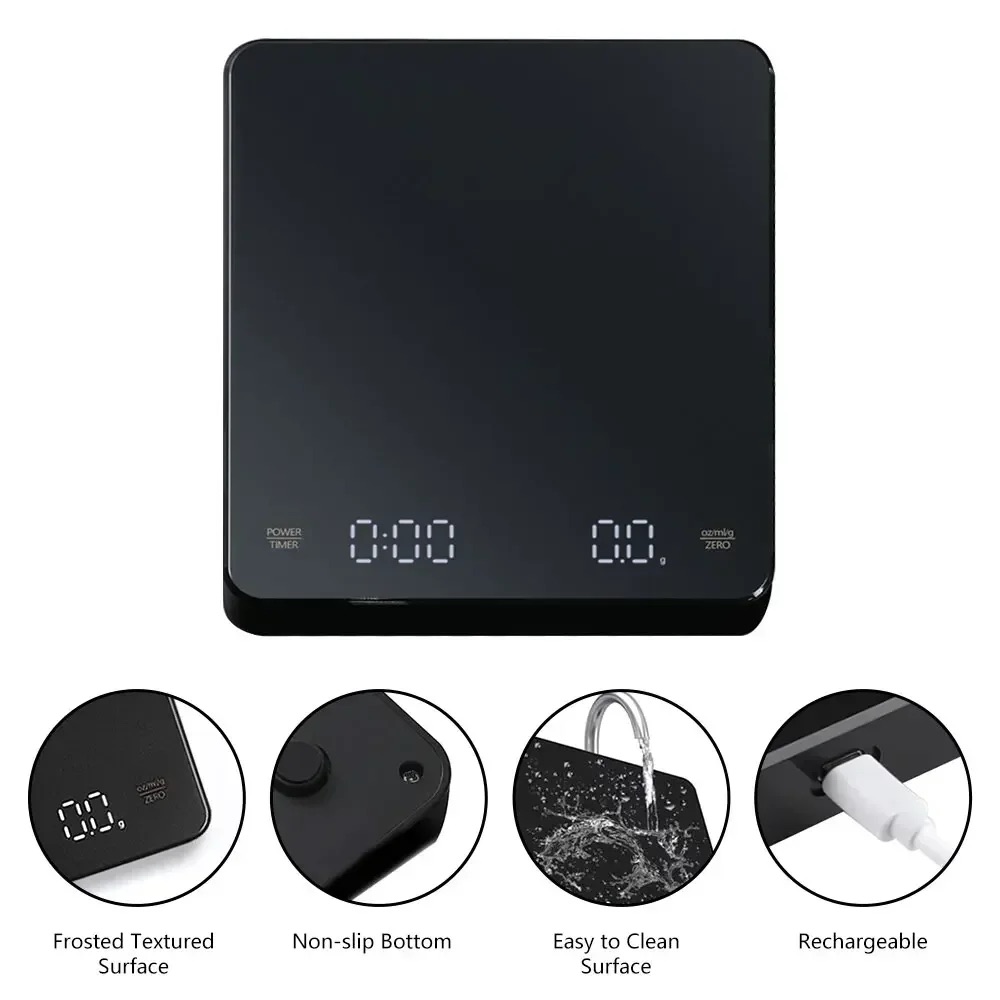 1PC LED Screen Digital Kitchen Scale with Timer USB Powered Espresso Coffee Maker 3KG Max 0.1g Precision Measurement in Oz/g/ml
