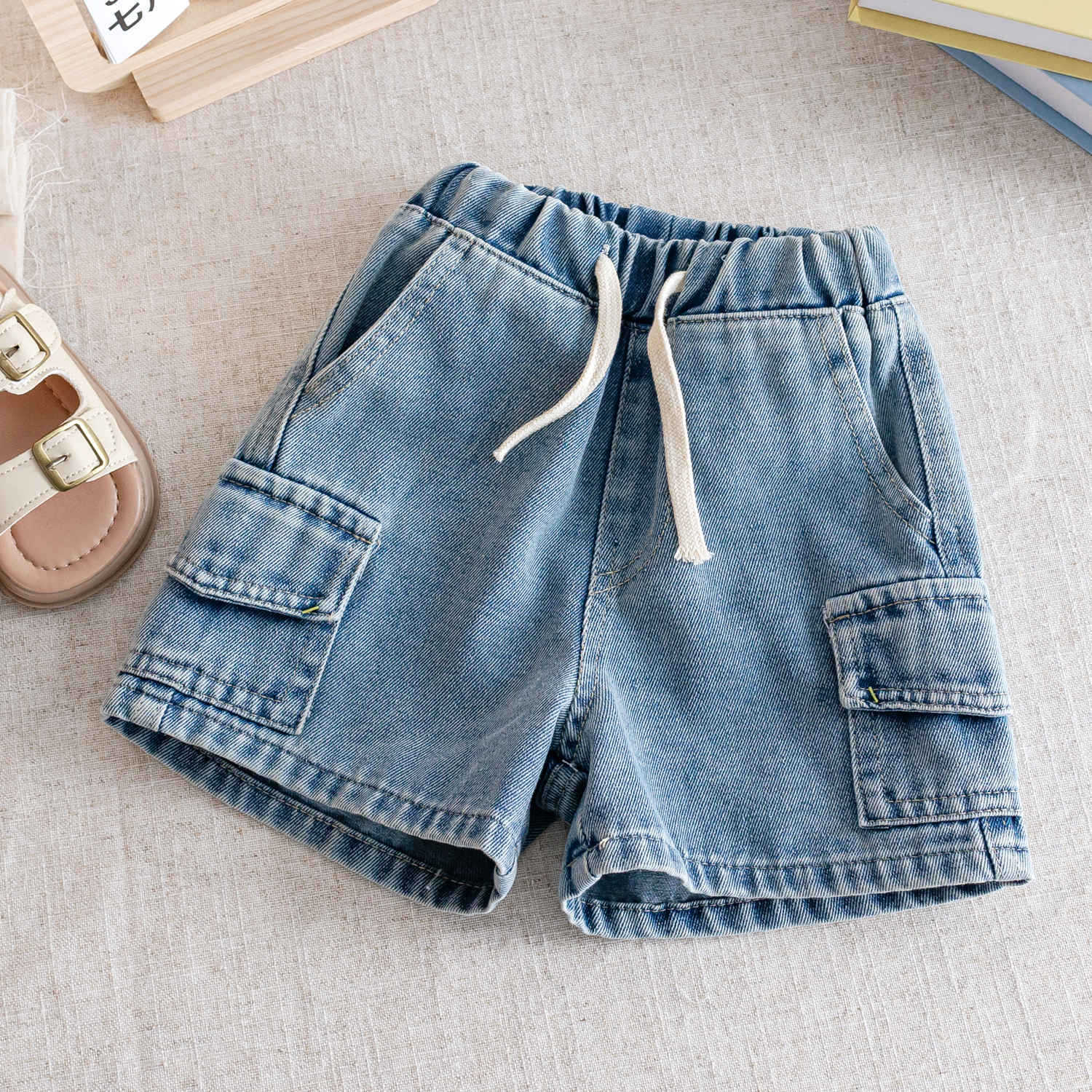 2026 Kids Boys Denim Cargo Shorts 2-8Y Casual Summer Jeans Bottoms Waist Elastic Waistband Children Clothes Outerdoor Boys