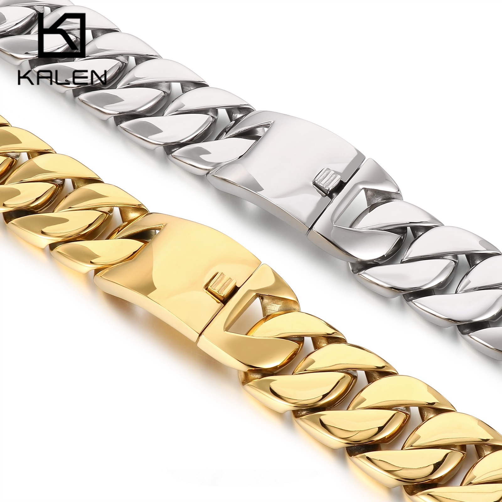 31Mm Grote Zware Dikke Cubaanse Armband & Ketting Sieraden Set-316l Roestvrij Staal-KB49305-D