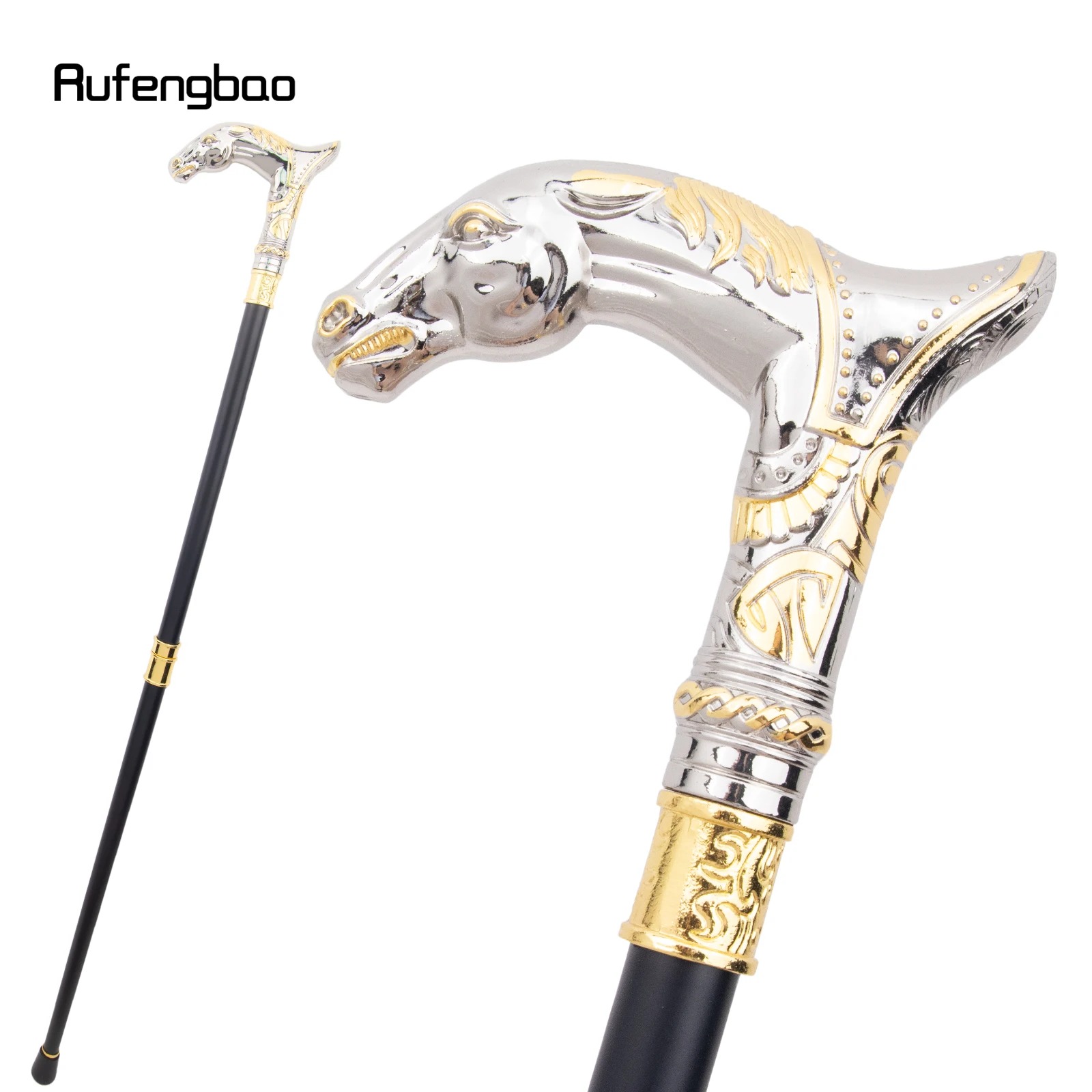 Goldener weißer Pferdekopf, Tiermode, Gehstock, dekorativ, Cospaly, Vintage-Party, modischer Gehstock, Crosier, 93 cm