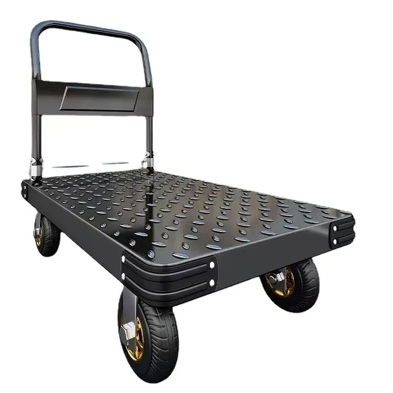 trolley trekken goederen trolley opvouwbare huishoudelijke aanhangwagen flatbed vrachtwagen magazijn stalen plaat stille trolley