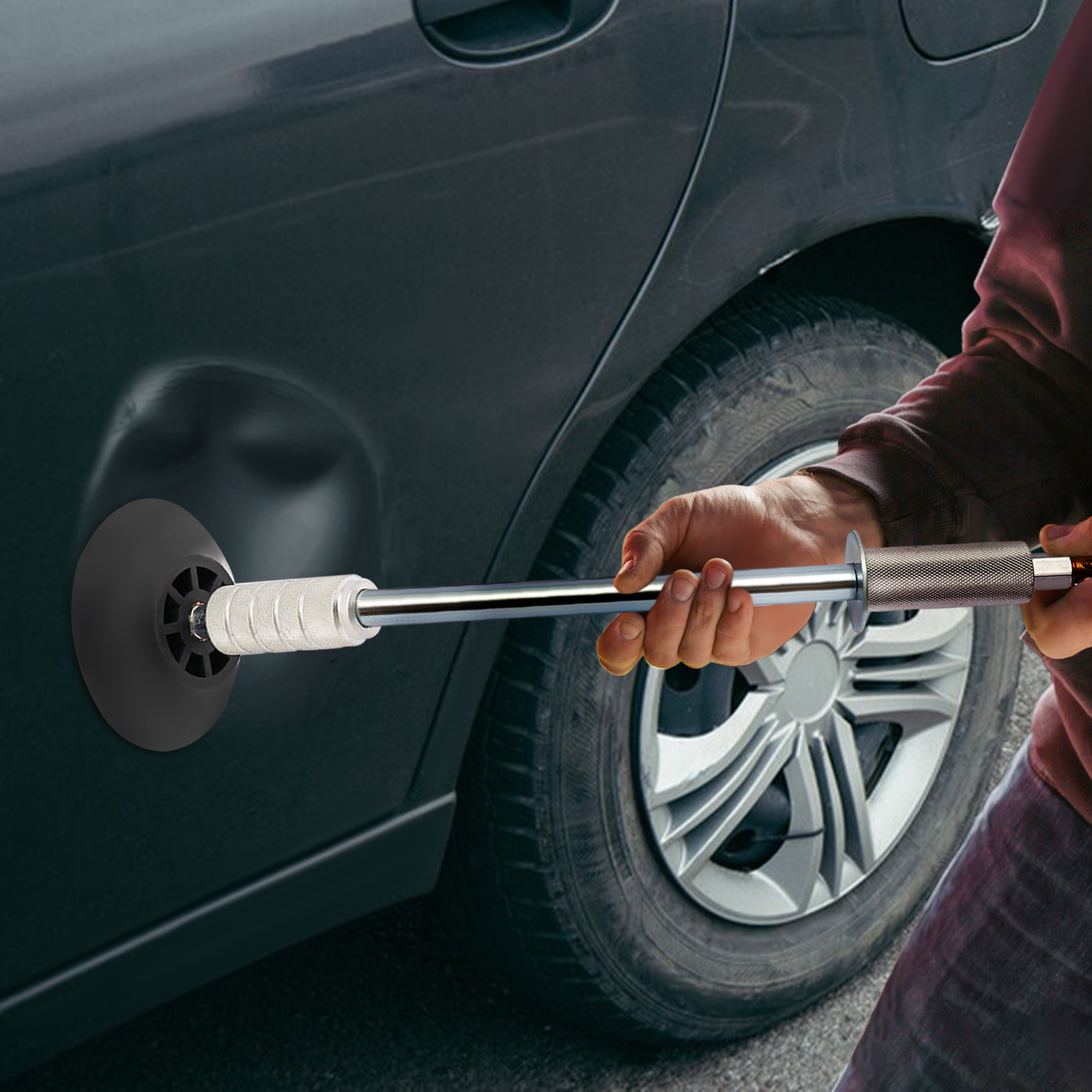 Extractor de abolladuras neumático de aire para reparación de carrocería de coche, herramienta deslizante con ventosa, martillo deslizante al vacío con 3 ventosas, 3bar, plateado