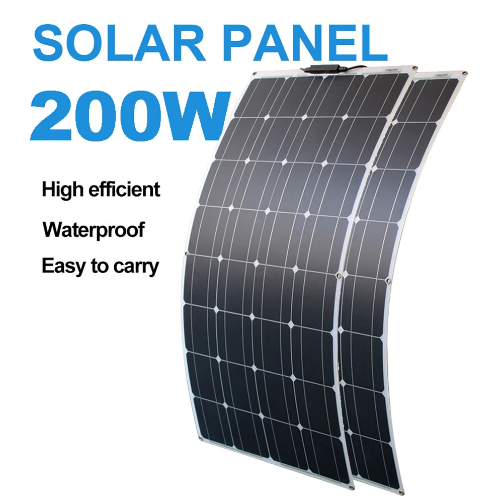 Elastyczny panel słoneczny 200W do szopy dachowej Campervan 100W fotowoltaiczna słoneczna ładowanie akumulatora 12V przenośne rozwiązanie zielonej energii