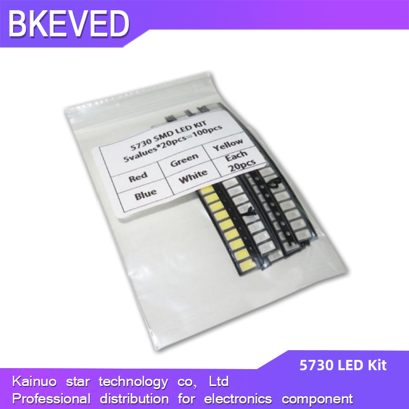 5 valeurs x 20 pièces = 100 pièces 5730 5630 KIT d'assortiment de diodes LED SMD Kit de diodes LED vert/rouge/blanc/bleu/jaune