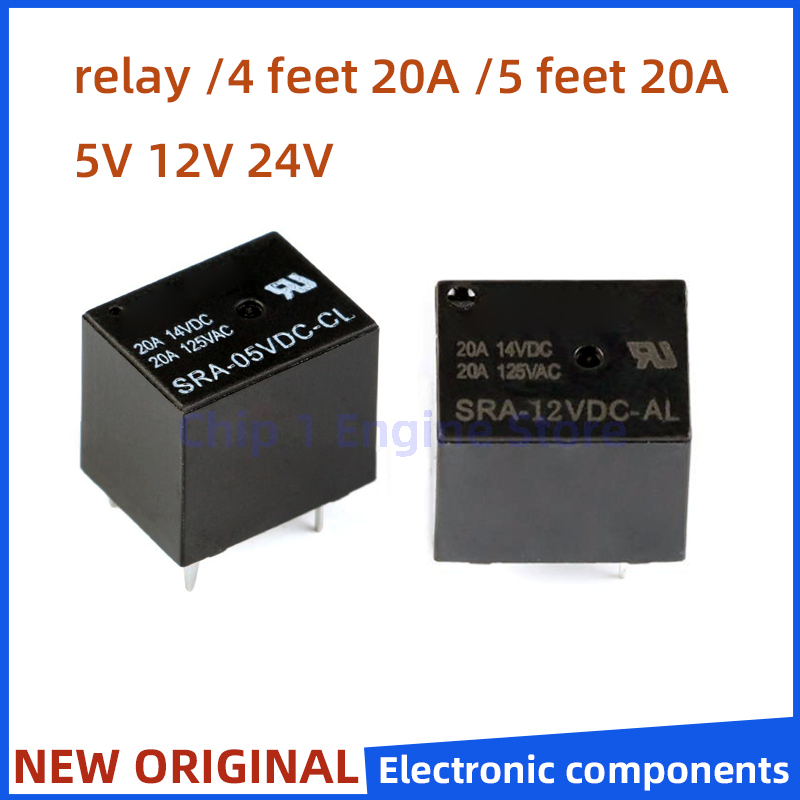 5/10PCS New&original Power Relay SRA-05VDC SRA-12VDC SRA-24VDC-AL/CL 4pin 5pin 5V 12V 24V 20A Black Automobile Relay