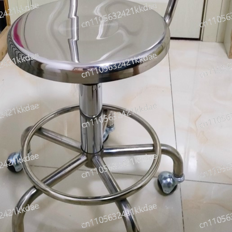 เก้าอี้ตัดผมสำหรับร้านเสริมสวย เก้าอี้บาร์ยกสูงแบบ Heavy-Duty สแตนเลส ปรับความสูงได้ เก้าอี้แล็บแบบเรียบง่ายพร้อมพนักพิง