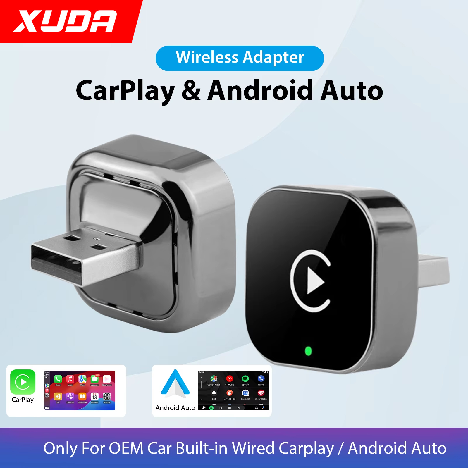 Adaptador Inalámbrico XUDA 2 en 1 para CarPlay y Android Auto, Caja Inteligente con IA para Sistemas Inteligentes de Automóviles con CarPlay con Cable