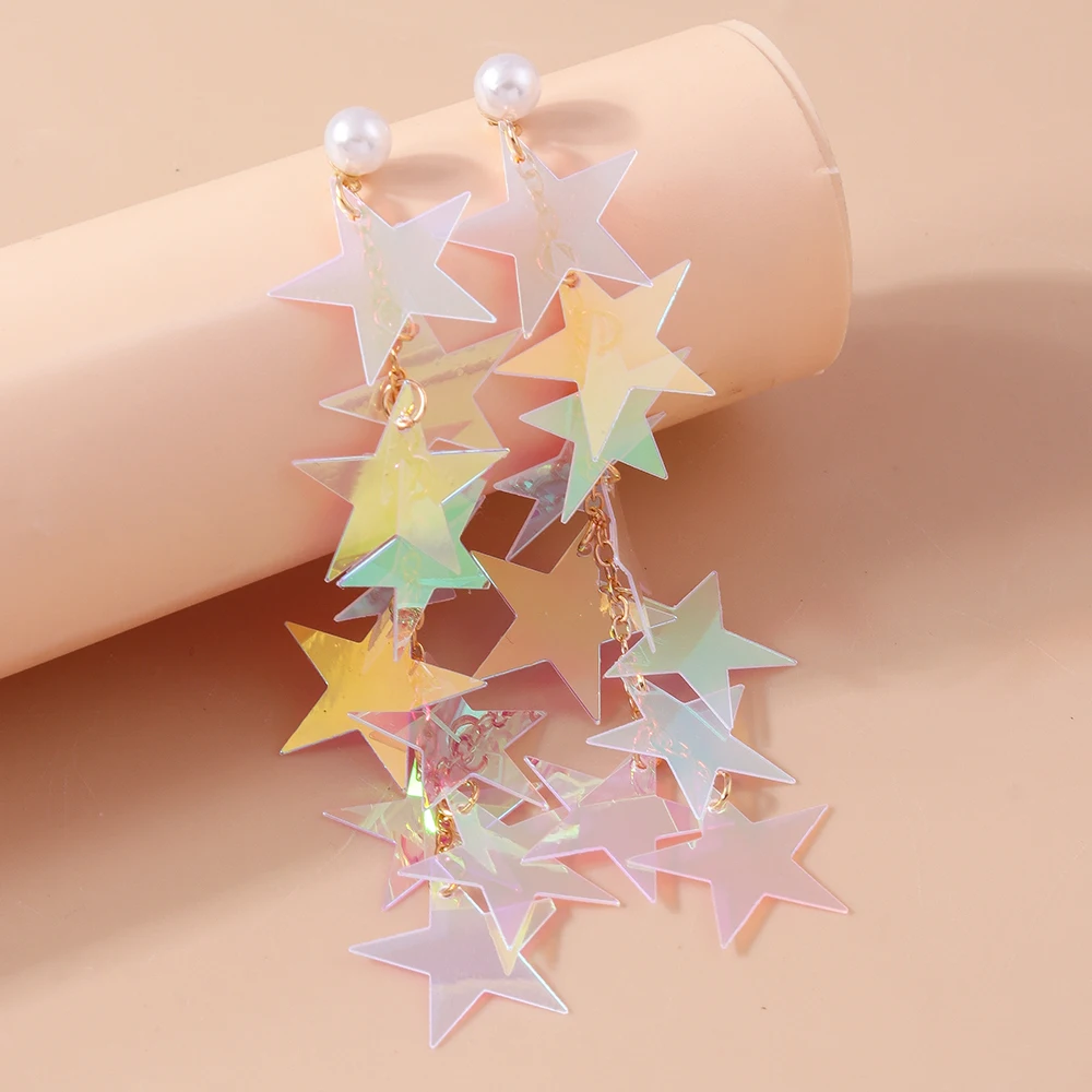 Aihua New Long Shiny Clear Acrylic Star Tassel Earrings For Women Personality Aesthetic Fashion Earrings Jewelry Birthday Gifts