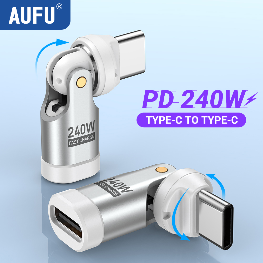 AUFU 240W USB C to Type C OTG Adapter 540 Rotation 5A Fast Charge Male To Female Converter for iPhone 16 MacBook Samsung Laptop