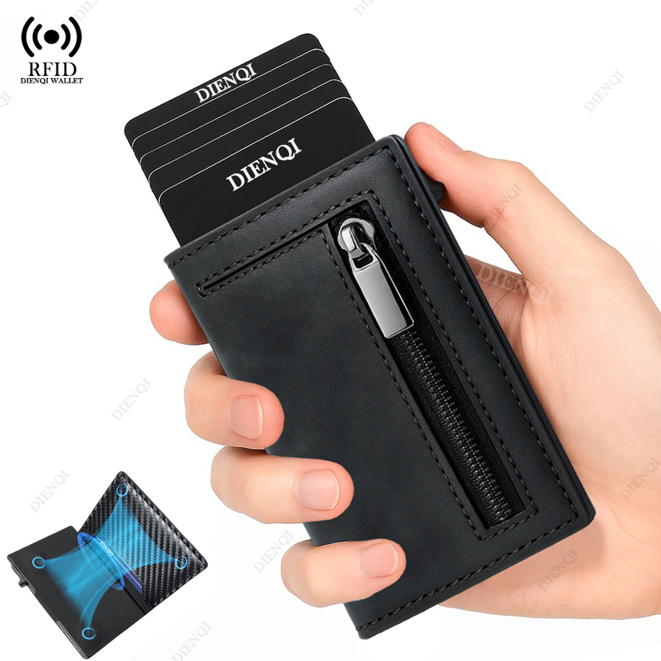 Tarjetero magnético de lujo para hombre, billetera con bloqueo Rfid, billetera minimalista emergente, tarjetero de cuero, Vallet para hombre