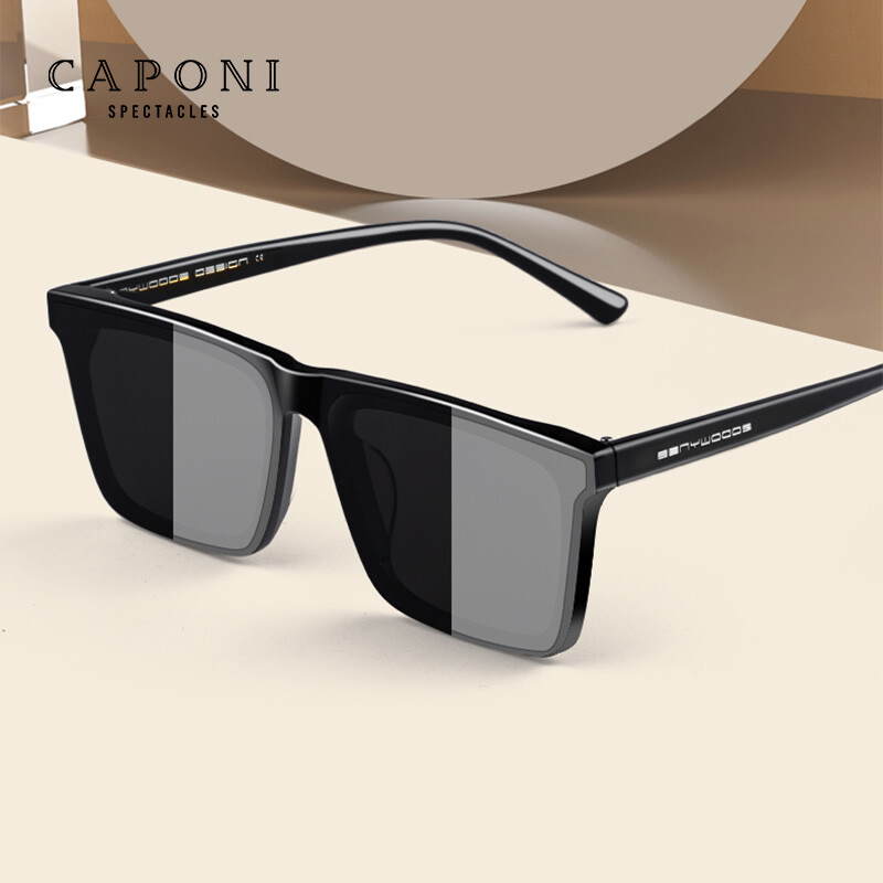 CAPONI – lunettes de soleil polarisées en Nylon pour hommes, en acétate de haute qualité, Design carré plat, protection UV400, nuances noires CP7499 lunettes de soleil d'extérieur luxe homme lunette de soleil