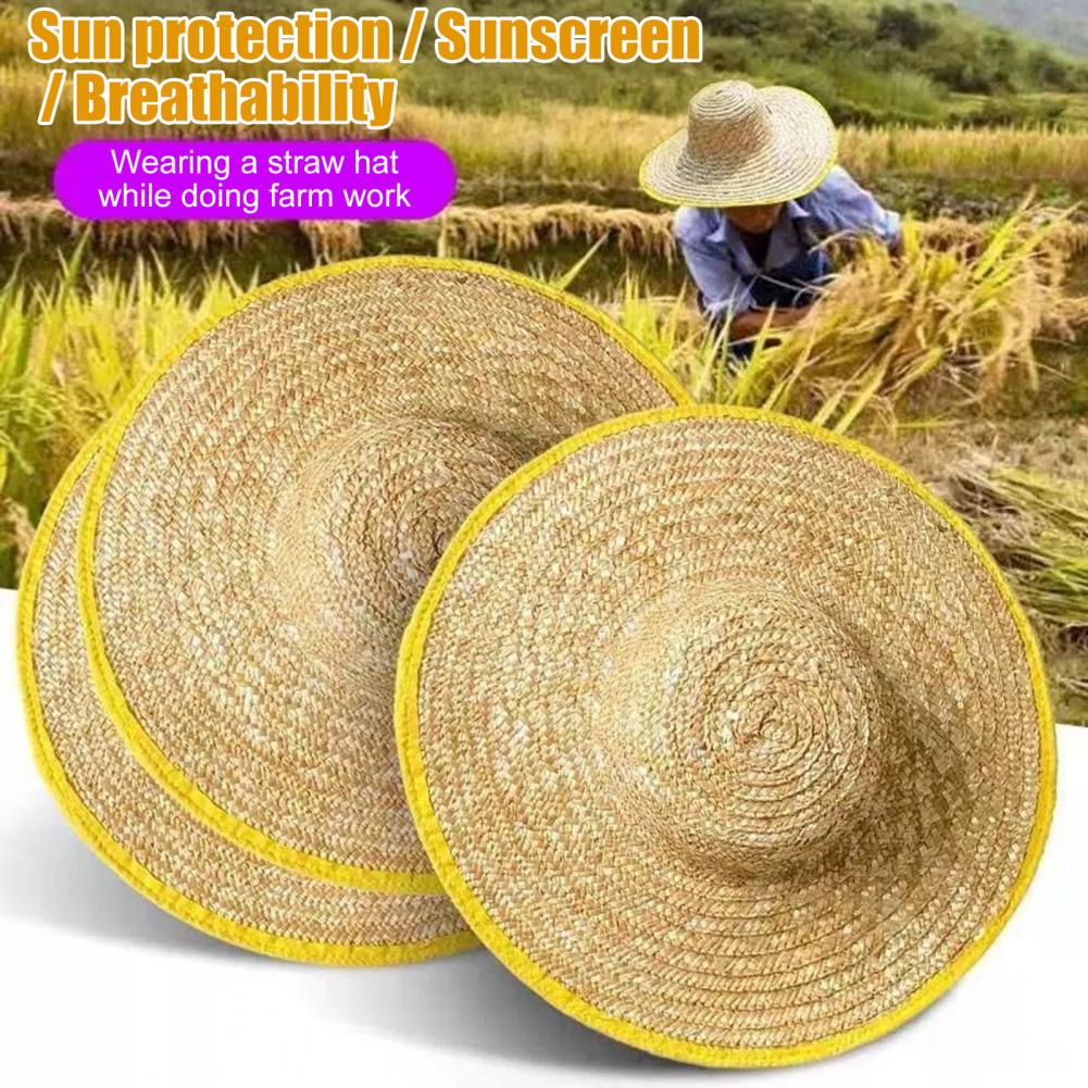 Sombrero de Paja Ligero para Trabajo al Aire Libre, Protección Solar, Ala Ancha, Transpirable, Natural, con Correa Ajustable