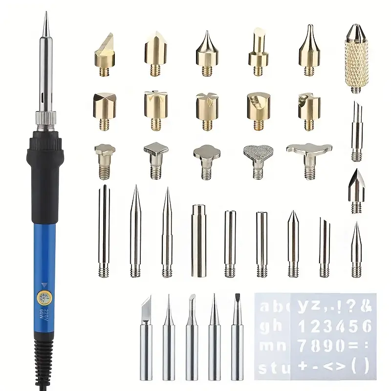 60W Pyrography Tool Kit Wood Embossing Burning Carving Tool Set for Hand Operated Adjustable Temperature Soldering Iron