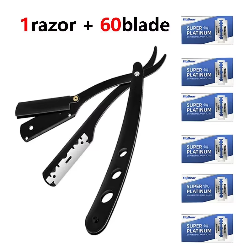 Lame de rasoir en acier inoxydable pour hommes, rasoir manuel classique pour rasage humide, lame remplaçable pour rasoir noir