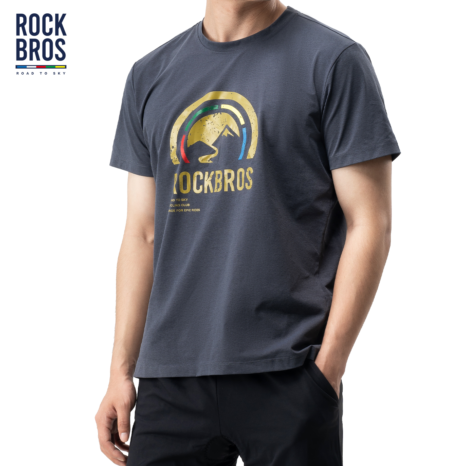 ROCKBROS Koszulka z krótkim rękawem z chłodzącej tkaniny Oddychająca, wysoce elastyczna letnia koszulka rowerowa z krótkim rękawem i kieszenią boczną