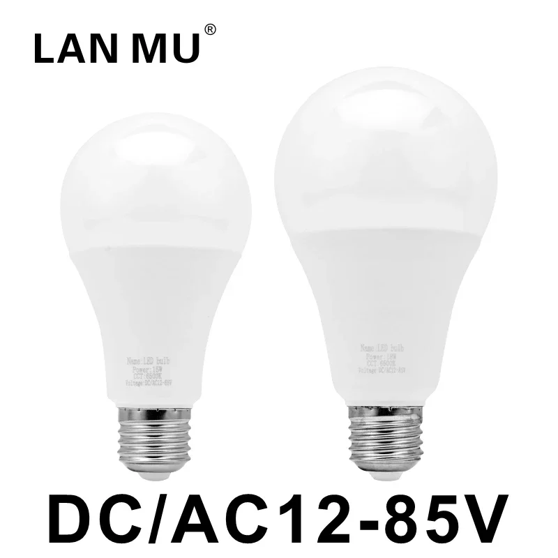 E27 DC/AC 12V-85V LED 電球 3 ワット 6 ワット 9 ワット 12 ワット 15 ワット 18 ワット 25 ワット低電圧ライト 12 ボルトスポットライト照明コールド/ウォームホワイトランプ