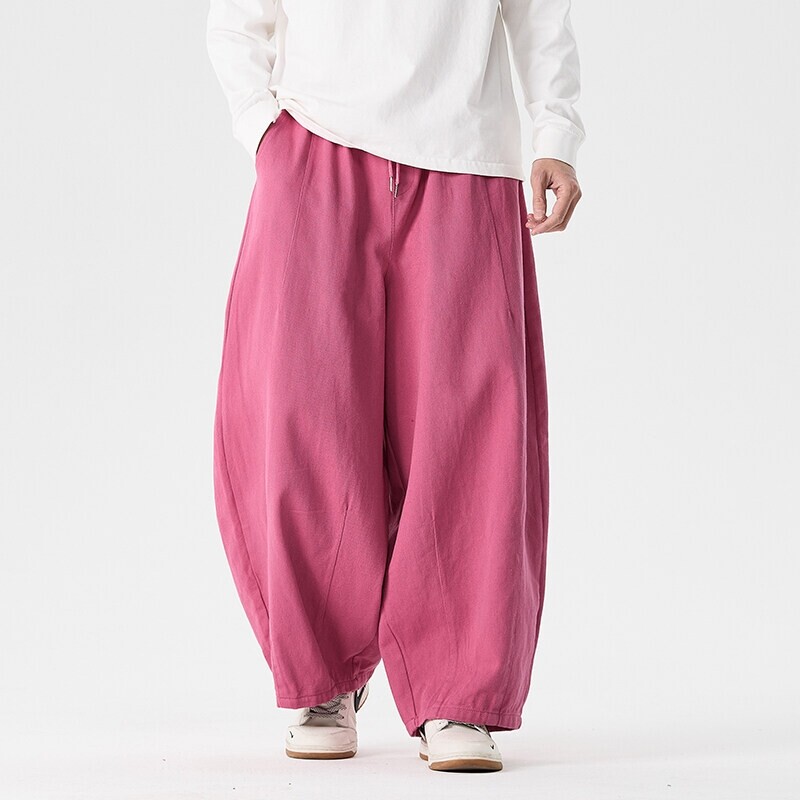 Wide Leg Pants Men's Comfortable to wear Casual Pants Japanese Harun Pants Men's Lantern Drawstring Sweatpant Trousers Plus Size