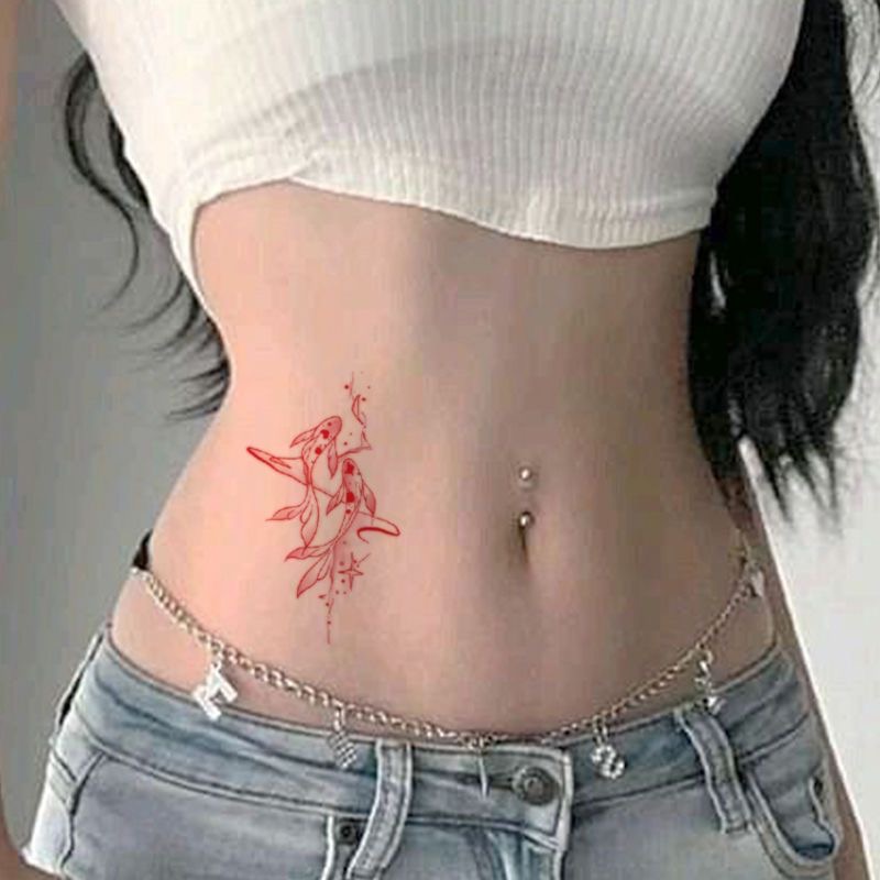 Tatouages temporaires de poisson rose pour femmes, autocollants de tatouage imperméables, dessin animé romantique, Art durable, faux tatouage de poisson rouge pour Couple