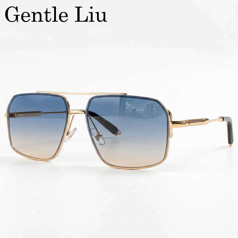 Surdimensionné Carré lunettes de Soleil Hommes 2026 De Luxe Marque Or Métal Cadre Double Pont Lunettes de Soleil Mâle Vintage Mode Conduite Nuances
