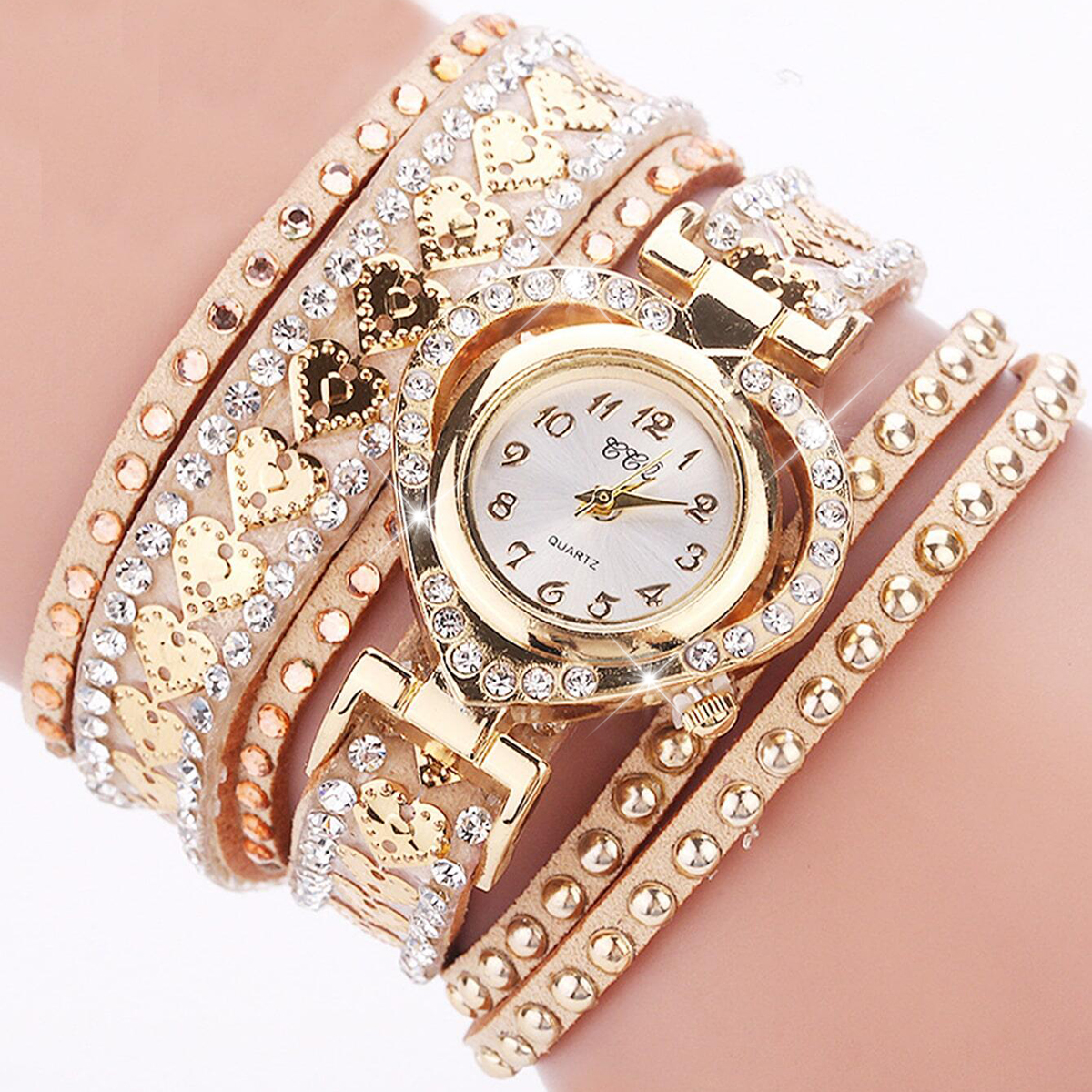 แฟชั่น Rhinestone Heart Dial นาฬิกาผู้หญิงยาวกํามะหยี่นาฬิกาข้อมือ