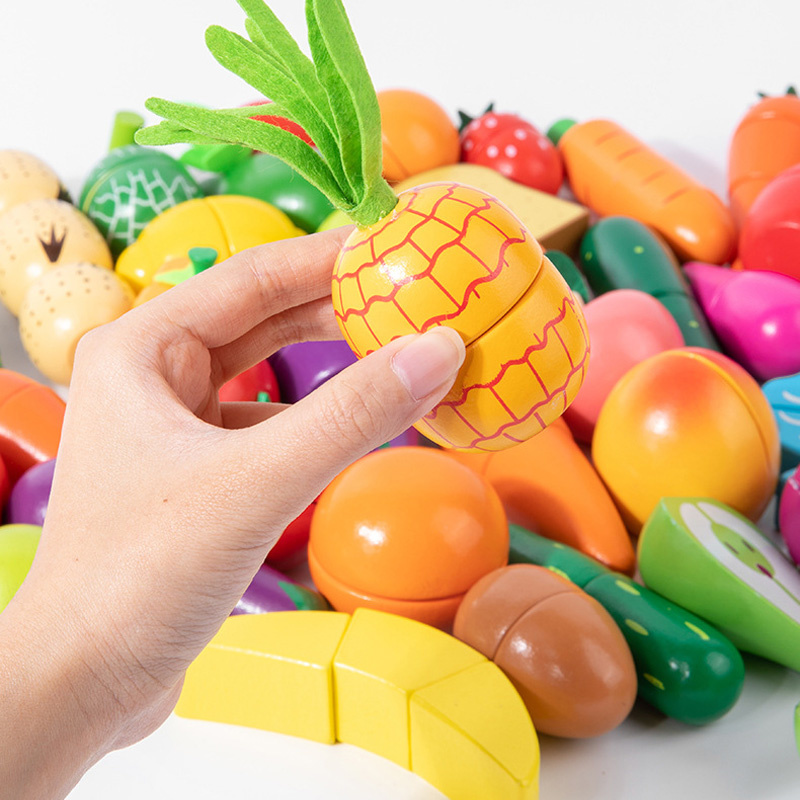 Magnetyczne drewniane cięcie owoców warzywa udawaj zagraj w symulację zabawki kuchenne klasyczna gra Montessori zabawki edukacyjne dla dzieci