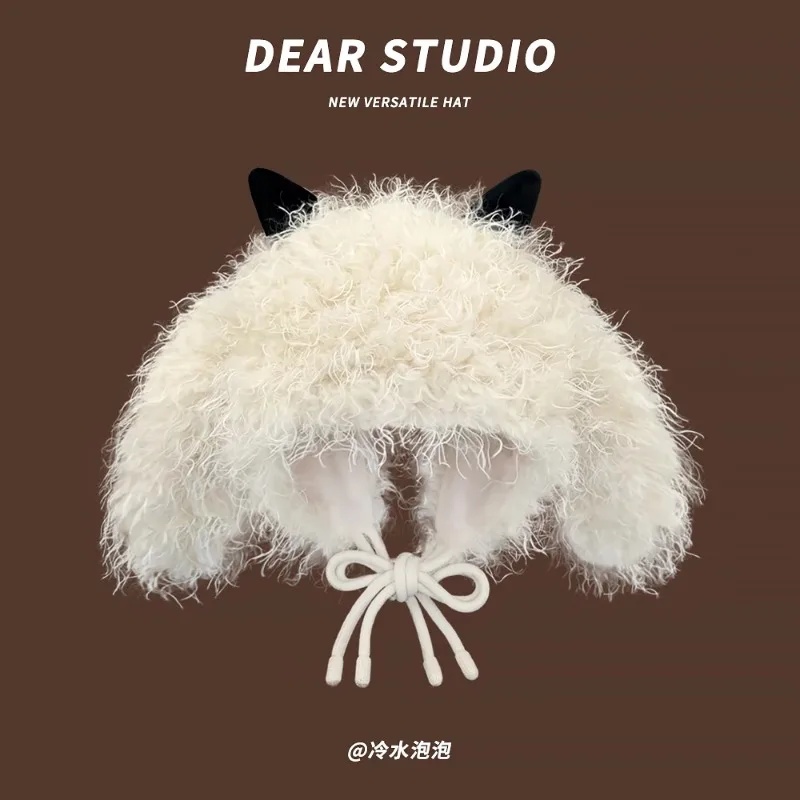 Creative Cute Little Lamb Plush Pullover Bomber Hats Winter Plush Thickened Ski Warm Lace-up Ear Protector Lei Feng Hat Gorras