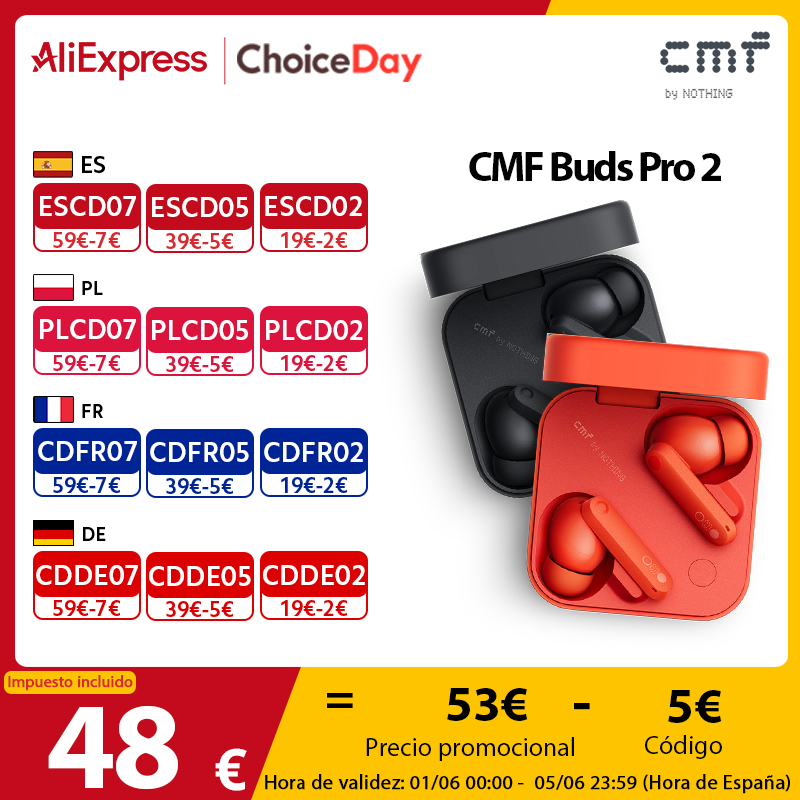 Neue globale Version CMF Buds Pro 2, mit 50 dB Hybrid-Aktivgeräuschunterdrückung, 6 HD-Mikrofone, IP55, Bluetooth 5.3 Buds Pro2