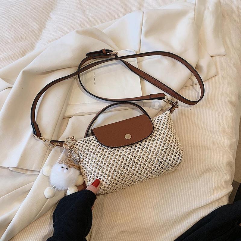 Borsa a tracolla estiva in paglia intrecciata da donna, per spiaggia e vacanze, borsa a spalla casual da esterno con tracolla singola, taglia piccola