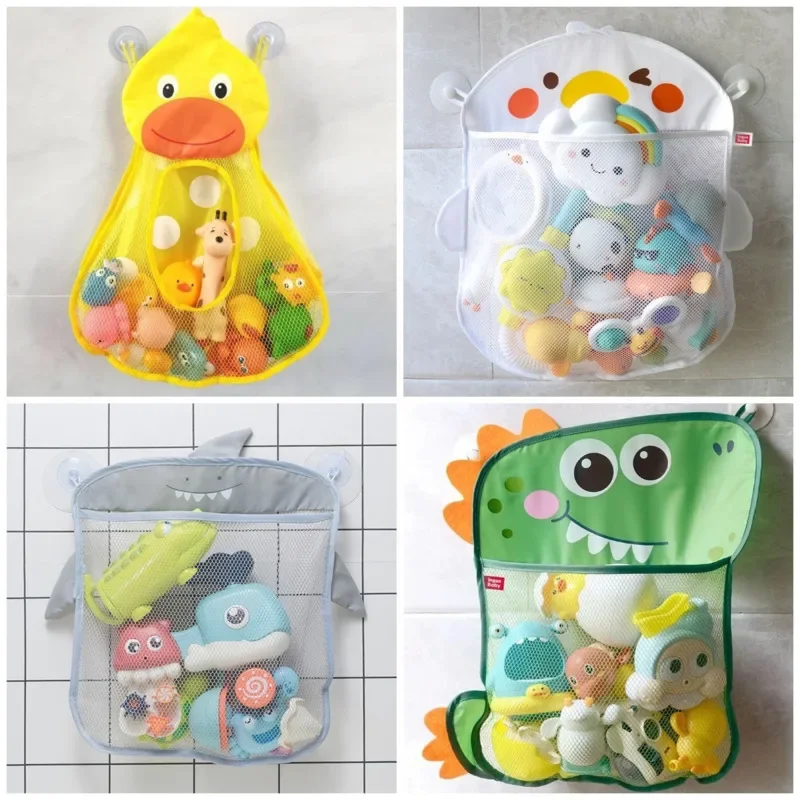 Brinquedo de chuveiro de bebê bonito pato sapo net brinquedo saco de armazenamento forte ventosa saco de jogo de chuveiro do bebê organizador do banheiro brinquedo de água