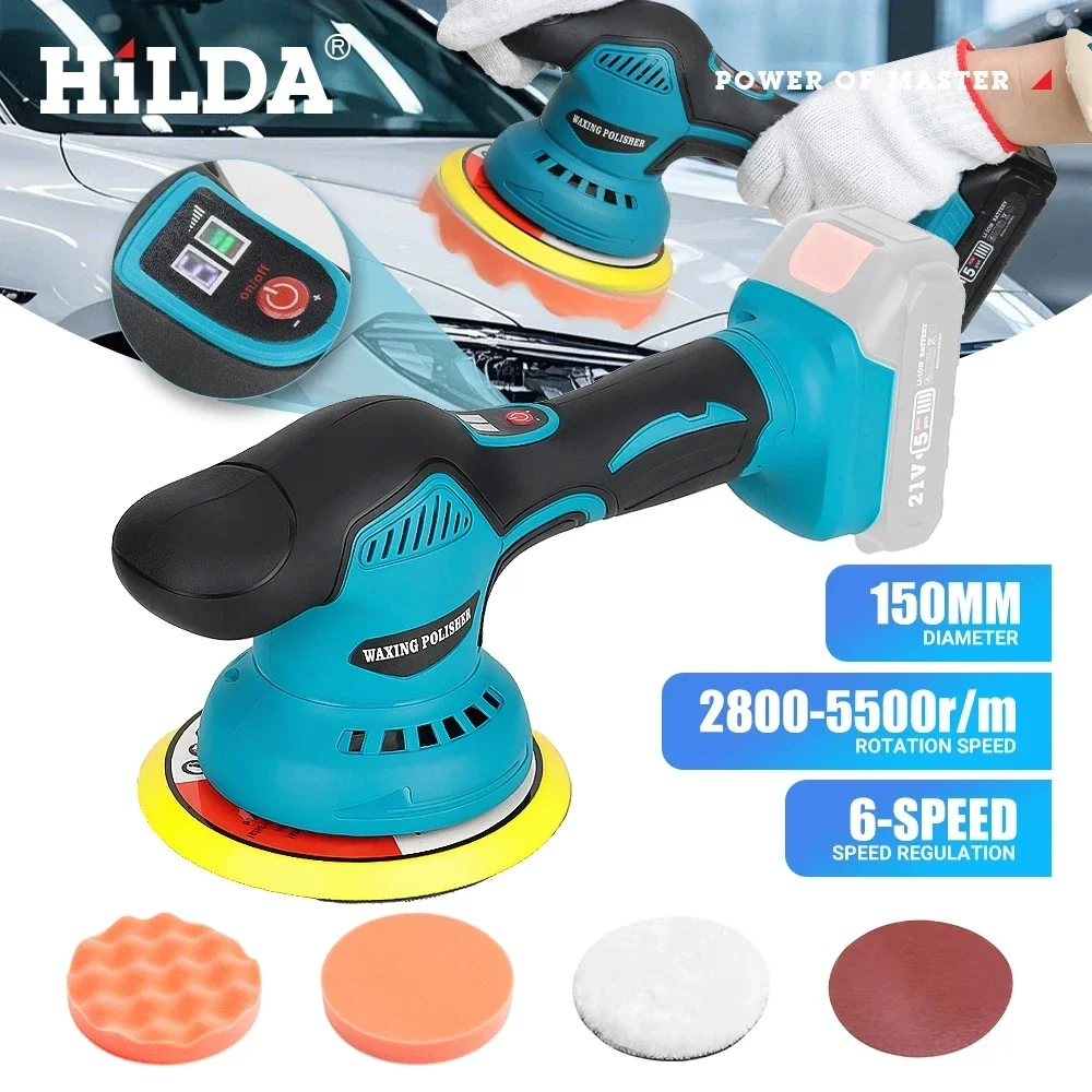 HILDA Auto Polierer 6 Gänge Digital Display Cordless Elektrische Polierer Auto Auto Wachsen Polieren Maschine Für Makita 21 V Batterie