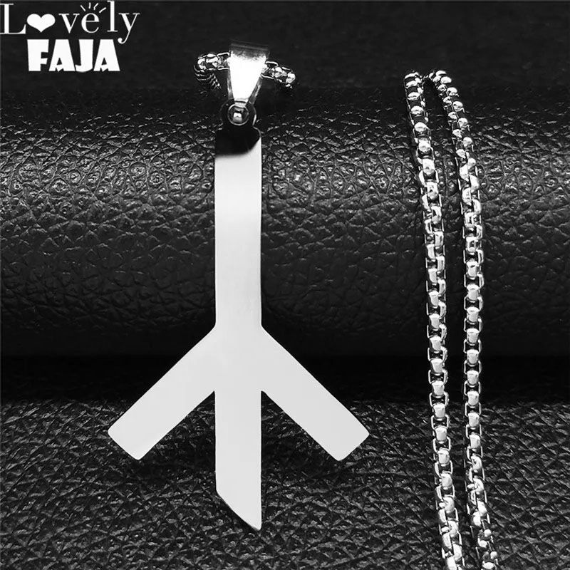 Viking Nordic Death Rune Buchstaben Halskette Edelstahl Lange Algiz Psyche Halsketten Schmuck Collares de Acero inoxida 1369