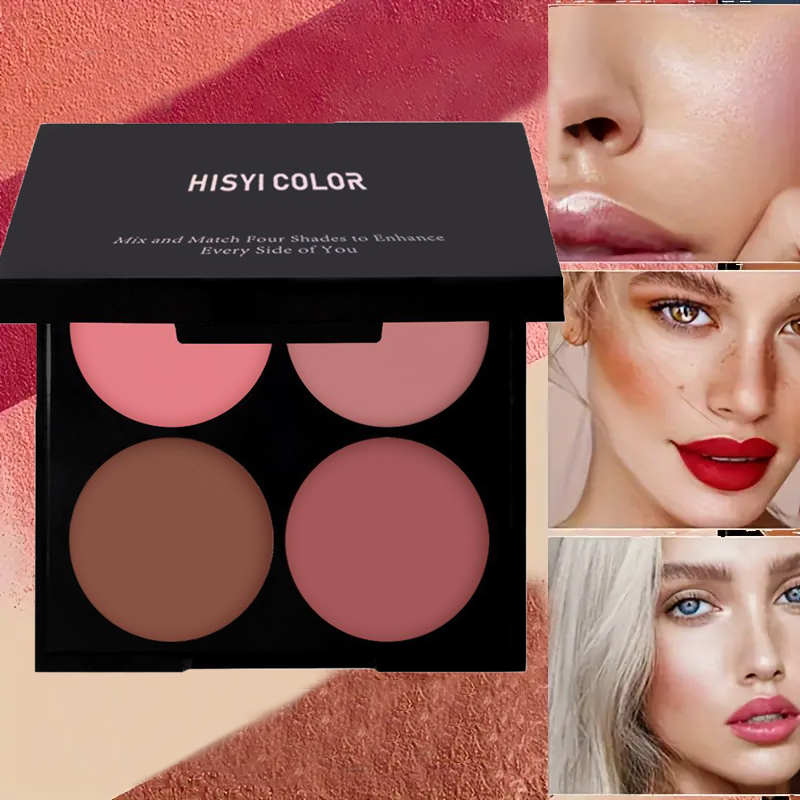 Palette de fards à joues imperméables 4 couleurs – Facile à appliquer, aspect maquillage 3D naturel, amélioration de l'ombre pour tous les tons de peau, mat et scintillant