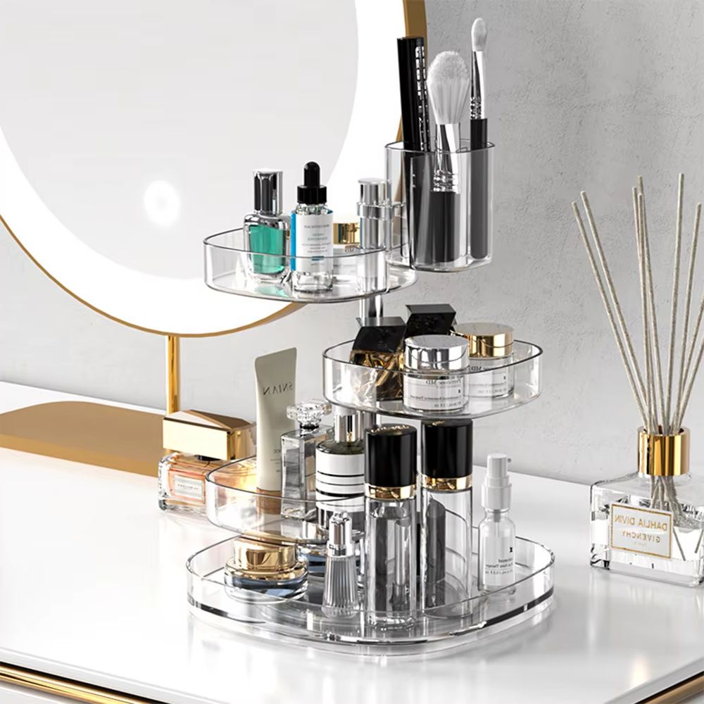 Organizador de maquillaje giratorio de altura ajustable transparente