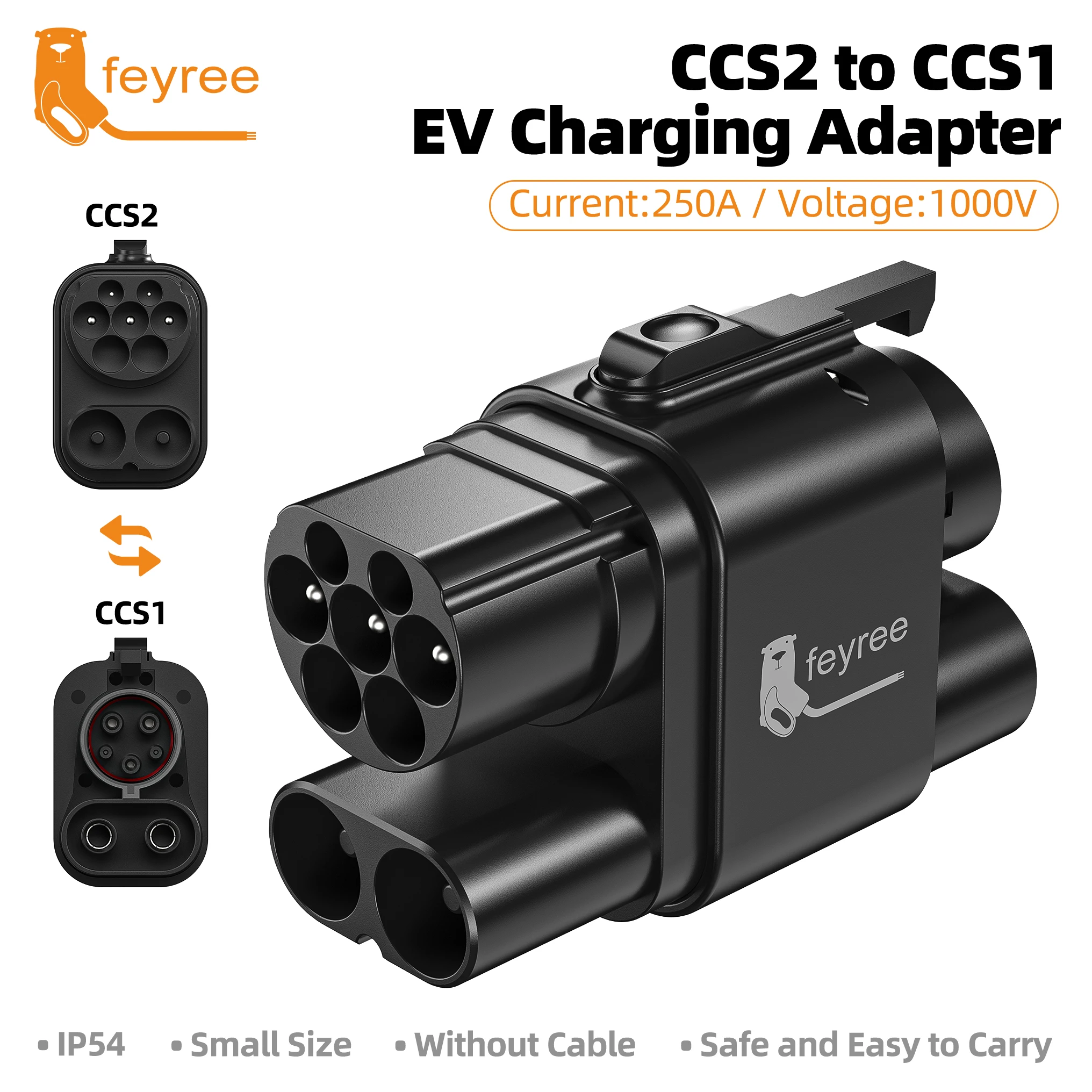 Adaptador feyree CCS2 a CCS1, adaptador de carga CC rápida EV de CCS2 a CCS1, cargador EV CCS2 a CCS1 para cargador de vehículo eléctrico