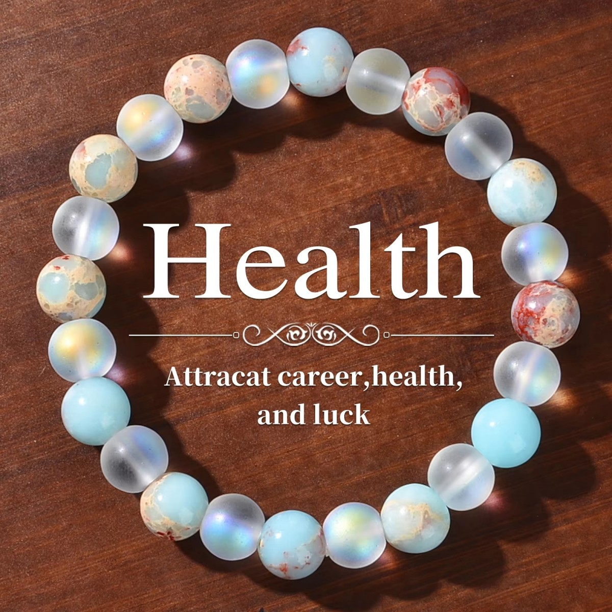 1 Stück Aura-Quarz- und Ozeansediment-Perlenarmband – Unisex – Homöopathischer Kristallschmuck – Bringt Fülle – Wohlstand