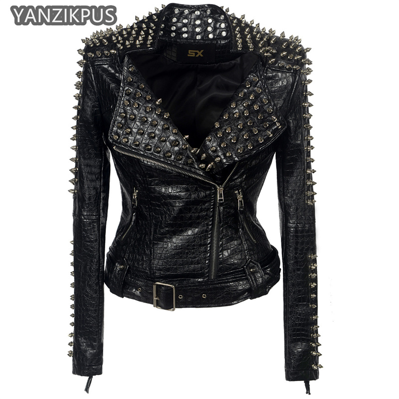 2025 steampunk rock rebite jaqueta de couro feminino fino curto streetwear gótico bordado couro do plutônio locomotiva casaco femme
