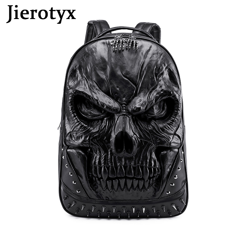 JIEROTYX Rucksäcke Tasche für Damen und Herren Steampunk Gothic Niete Persönlichkeit Große Kapazität Reiserucksäcke Totenkopf Laptop Schule