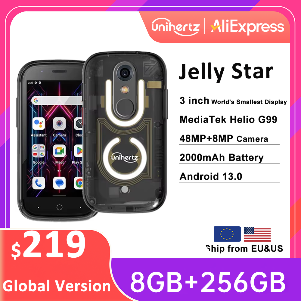 Unihertz-teléfono inteligente Jelly Star, Smartphone con Android 13, 8GB, 256GB, luz Led, carcasa trasera transparente, 48MP, 3 pulgadas