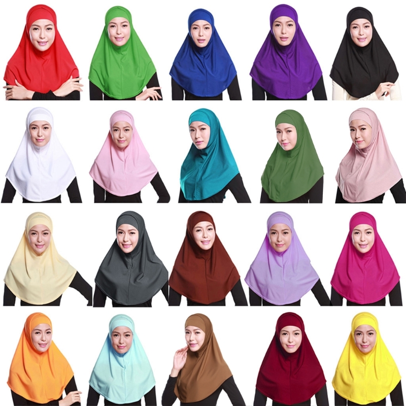 Womens 2 Piece Solid Color Amira  Muslim Hijab Soft Cotton Stretch for Head Scarf with Tube Inner Underscarf  H