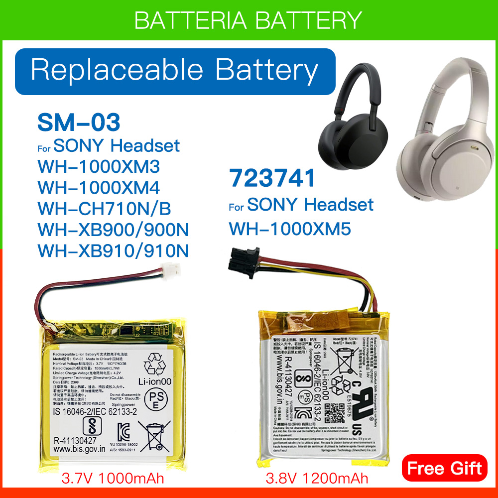 Оригинальный сменный аккумулятор SM-03 для Sony WH-1000xM3, WH-1000XM4, WH-CH710N/B, WH-XB900, WH-XB900N 723741 для WH-1000XM5