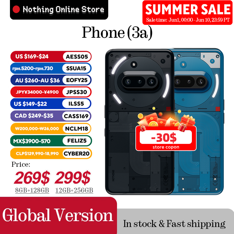 Nothing Phone (3a) 6.77-дюймовый гибкий AMOLED-дисплей, Snapdragon 7s Gen 3 5G, 5000 мАч, зарядка 50 Вт, 12 ГБ+256 ГБ